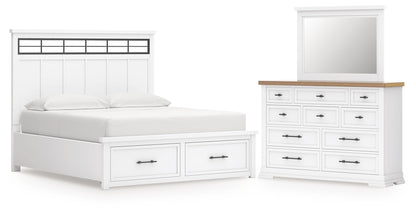 Ashbryn California King Panel Storage Bed, Dresser and Mirror
