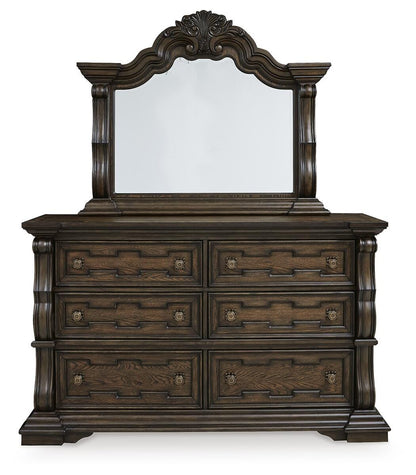Maylee Queen Upholstered Bed, Dresser, Mirror, Chest and Nightstand