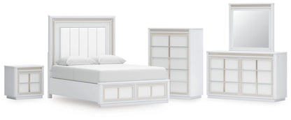 Chalanna Queen Upholstered Storage Bed, Dresser, Mirror, Chest and Nightstand