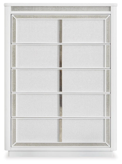Chalanna Queen Upholstered Storage Bed, Dresser, Mirror, Chest and Nightstand