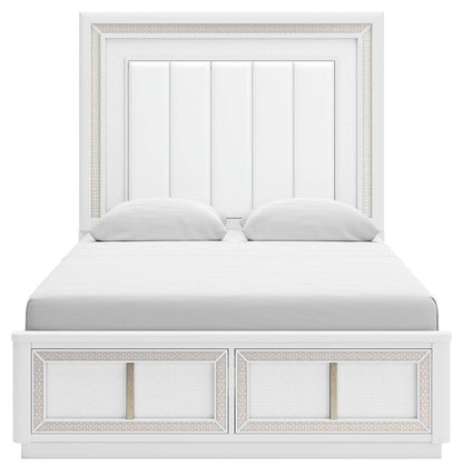 Chalanna Queen Upholstered Storage Bed, Dresser, Mirror, Chest and Nightstand
