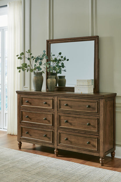 Sturlayne King Upholstered Panel Bed, Dresser and Mirror