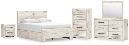 Lawroy Queen Panel Bed with Storage, Dresser, Mirror, Chest and Nightstand