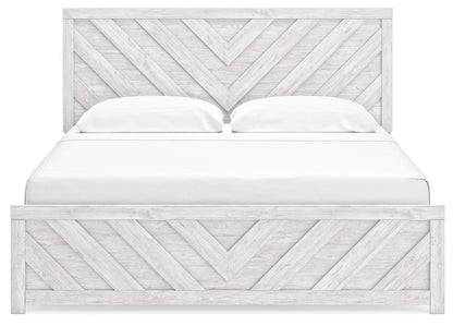 Cayboni King Panel Bed with Mirrored Dresser and Nightstand