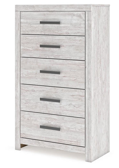 Cayboni King Panel Bed, Dresser, Mirror, Chest and Nightstand