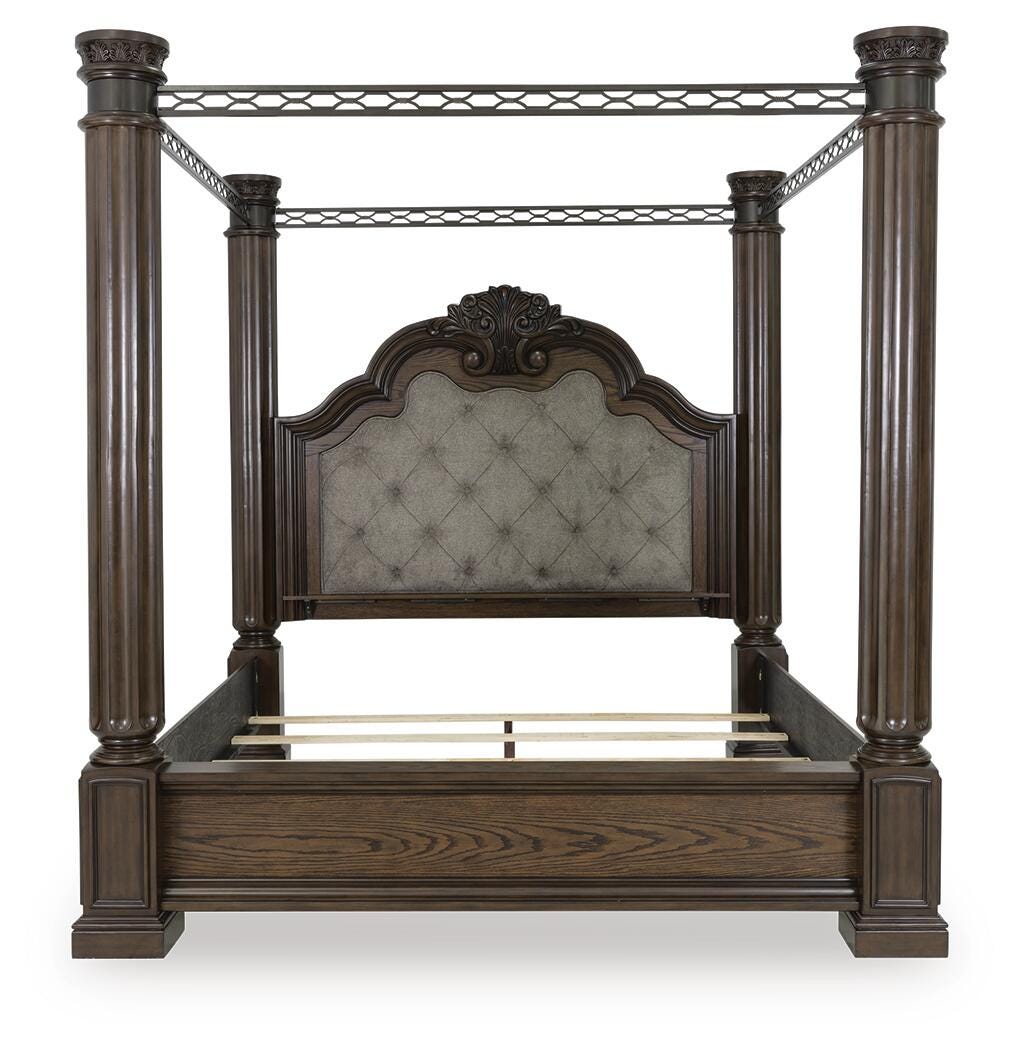 Maylee Queen Canopy Bed, Dresser, Mirror and Nightstand