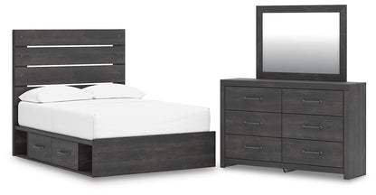 Hollivern Full Panel Bed with Storage, Dresser and Mirror