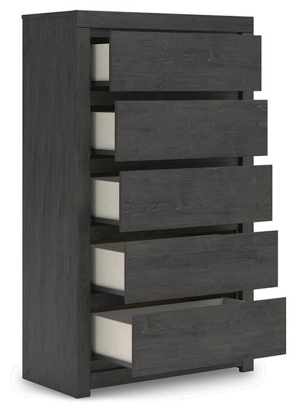 Fraluna King Panel Storage Bed, Dresser, Mirror, Chest and Nightstand
