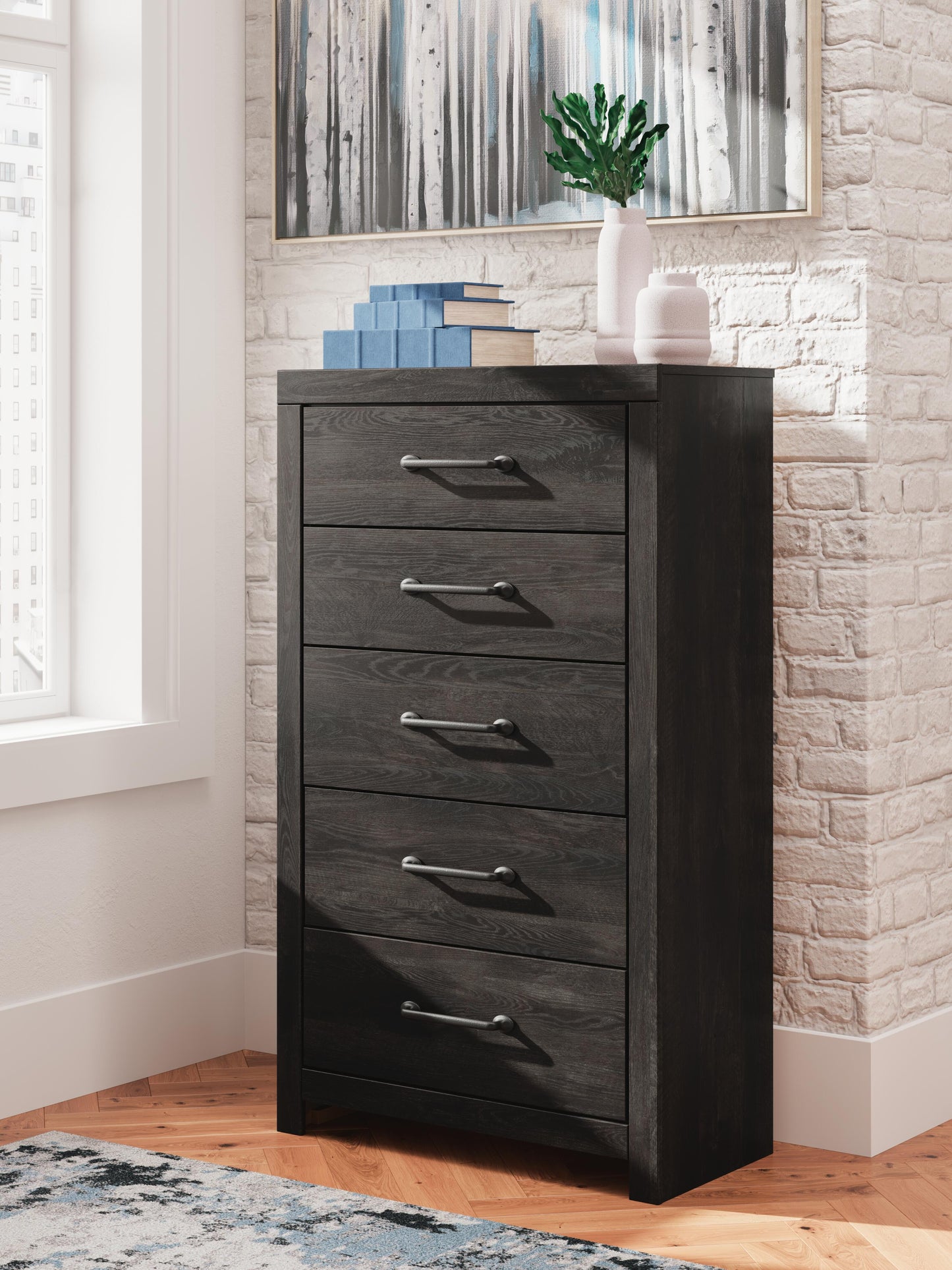 Hollivern Full Panel Storage Bed, Dresser, Mirror, Chest and Nightstand