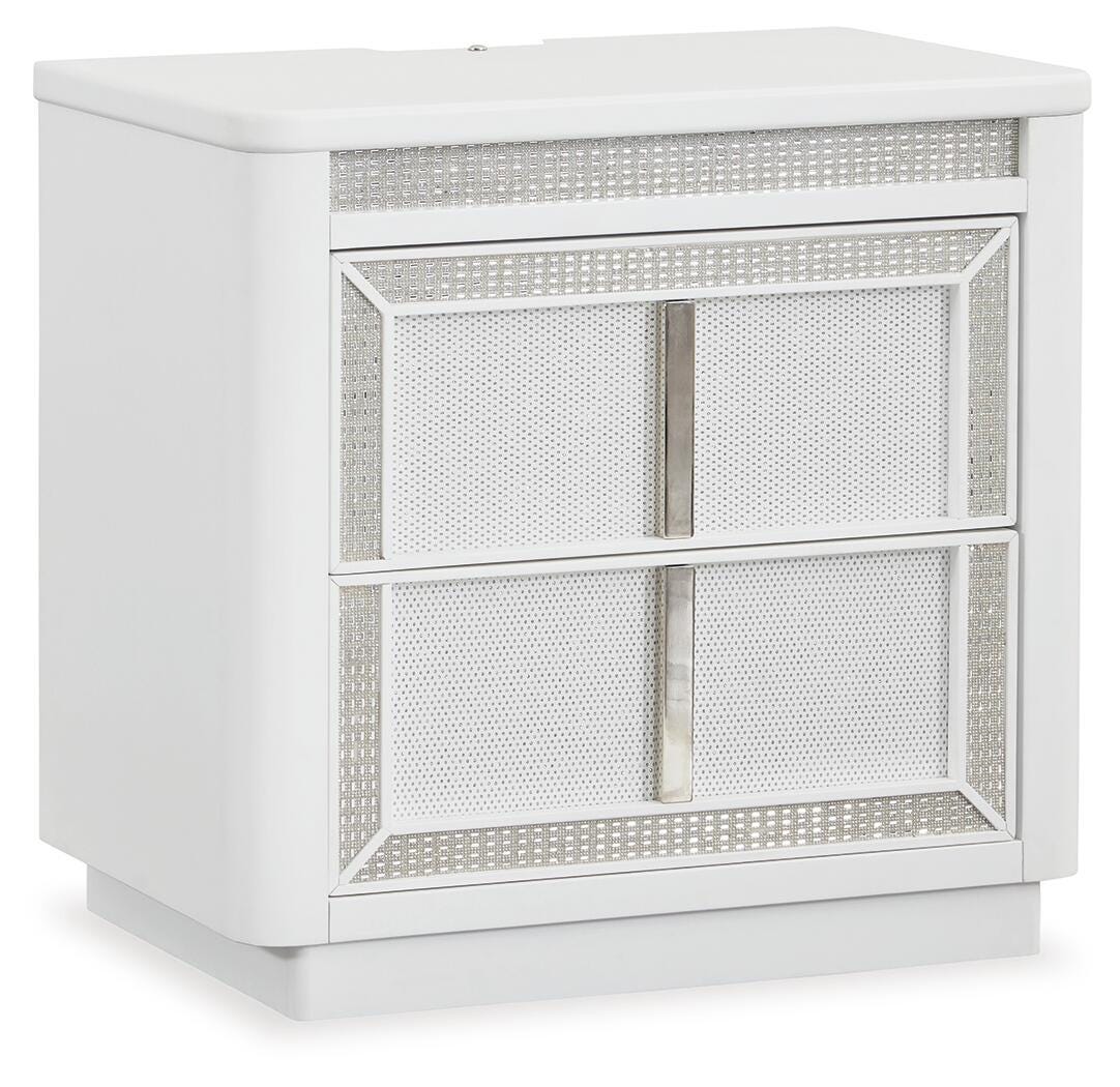 Chalanna California King Upholstered Storage Bed, Dresser, Mirror and Nightstand