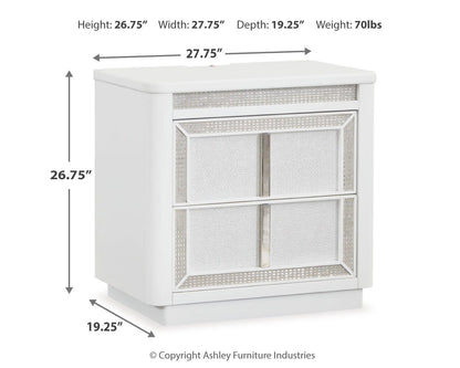 Chalanna California King Upholstered Storage Bed, Dresser, Mirror and Nightstand