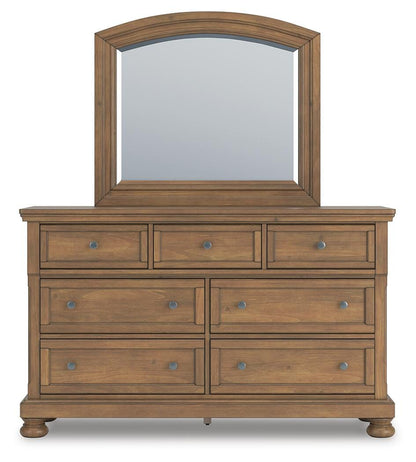Feddinger Queen Storage Sleigh Bed with Mirrored Dresser