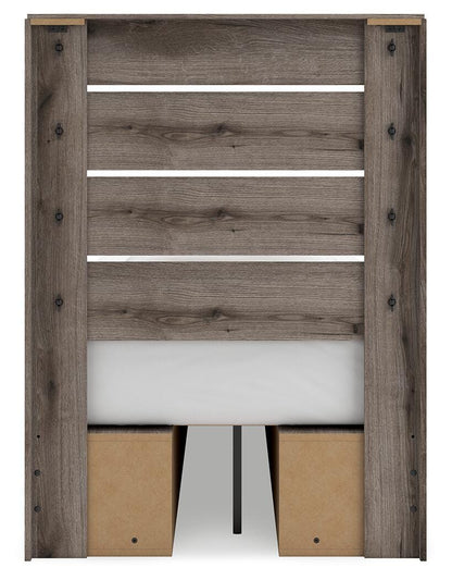 Graystorm Twin Panel Bed with Storage, Dresser and Mirror