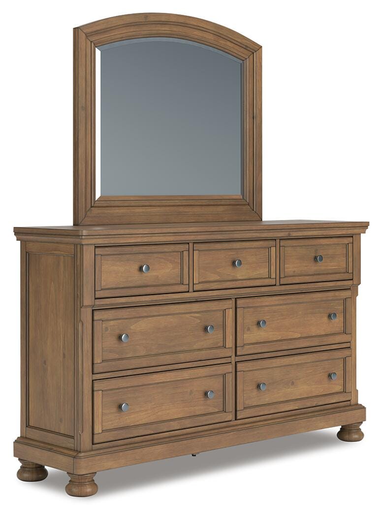 Feddinger California King Storage Sleigh Bed with Mirrored Dresser, Chest and Nightstand