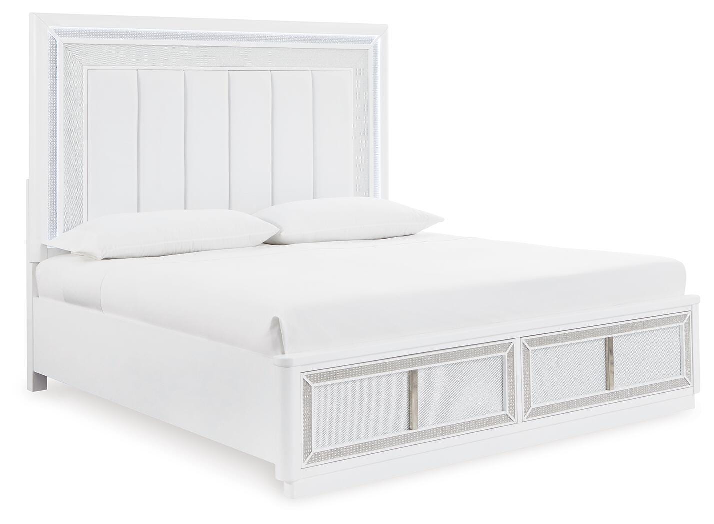 Chalanna King Upholstered Storage Bed, Dresser, Mirror, Chest and Nightstand