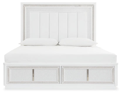 Chalanna King Upholstered Storage Bed, Dresser, Mirror, Chest and Nightstand