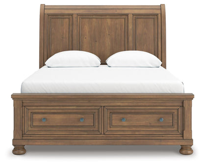 Feddinger Queen Storage Sleigh Bed with Mirrored Dresser, Chest and Nightstand