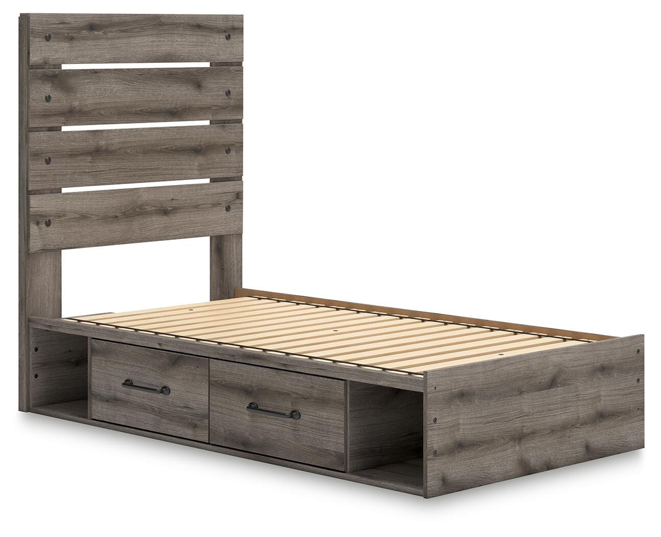 Graystorm Twin Panel Storage Bed, Dresser, Mirror and Nightstand