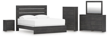 Hollivern King Panel Bed, Dresser, Mirror, Chest and Nightstand
