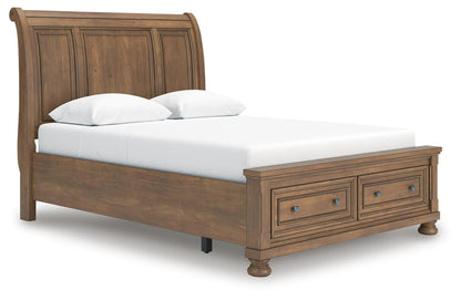 Feddinger Queen Storage Sleigh Bed with Mirrored Dresser and Nightstand