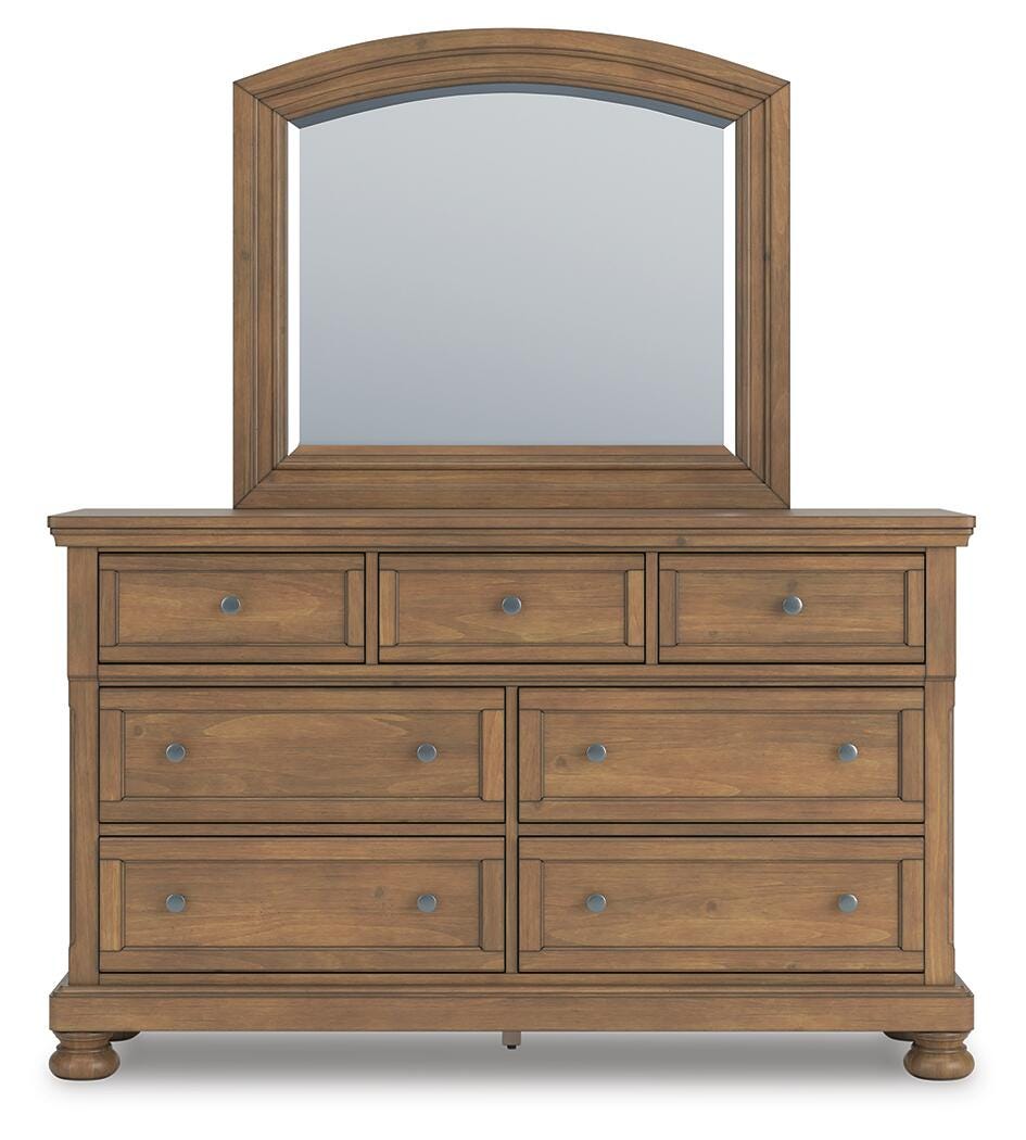 Feddinger King Storage Sleigh Bed with Mirrored Dresser, Chest and Nightstand