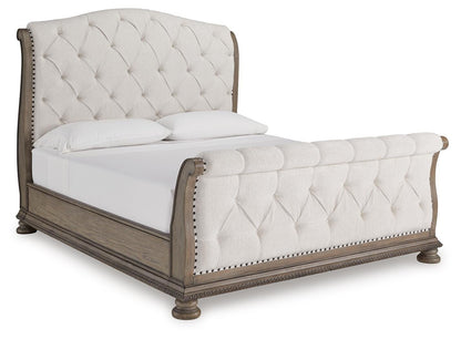 Ardenfield California King Upholstered Sleigh Bed, Dresser, Mirror and Nightstand
