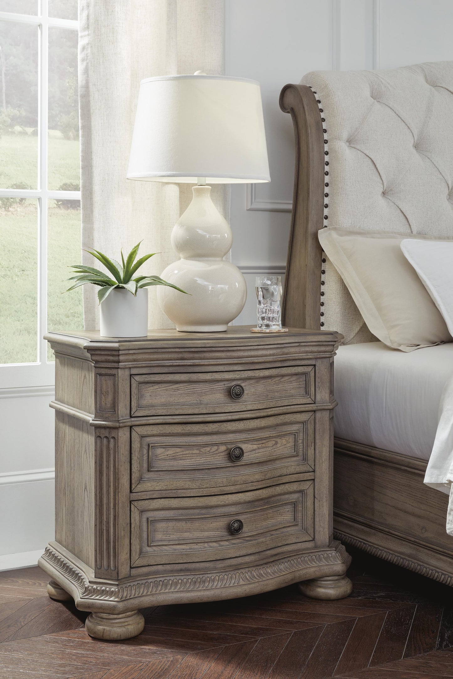 Ardenfield California King Upholstered Sleigh Bed, Dresser, Mirror, Chest and Nightstand