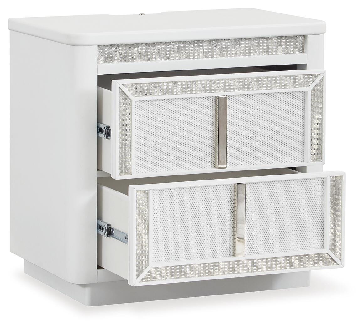 Chalanna California King Upholstered Storage Bed, Dresser, Mirror, Chest and Nightstand
