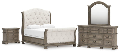 Ardenfield Queen Upholstered Sleigh Bed, Dresser, Mirror and Nightstand