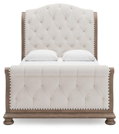 Ardenfield Queen Upholstered Sleigh Bed, Dresser, Mirror and Nightstand