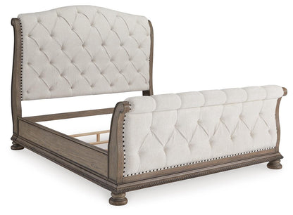 Ardenfield King Upholstered Sleigh Bed, Dresser, Mirror and Nightstand