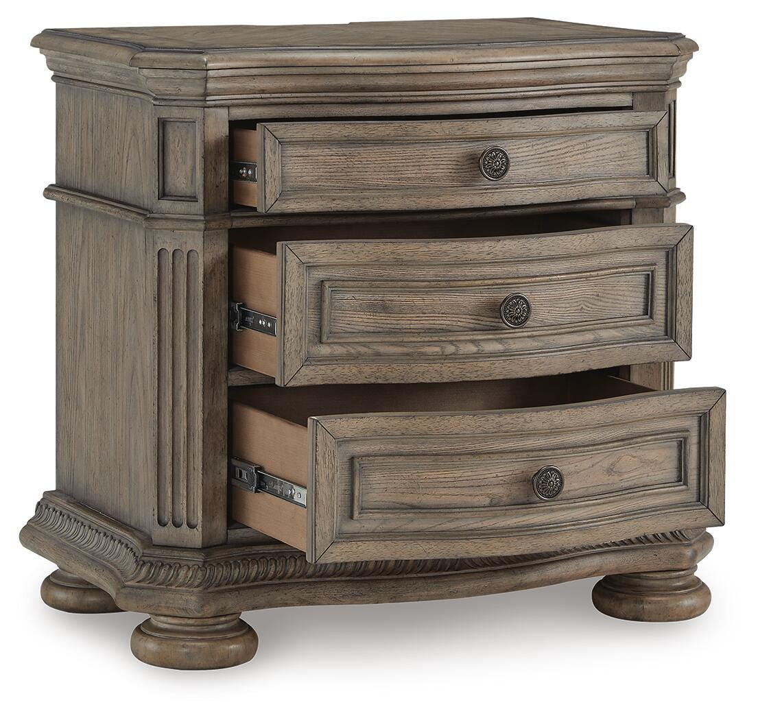 Ardenfield King Upholstered Sleigh Bed, Dresser, Mirror and Nightstand