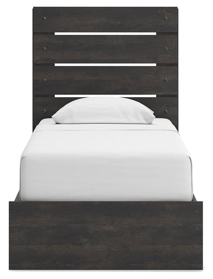Hollivern Twin Panel Bed with Storage, Dresser and Mirror