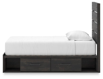 Hollivern Twin Panel Bed with Storage, Dresser and Mirror