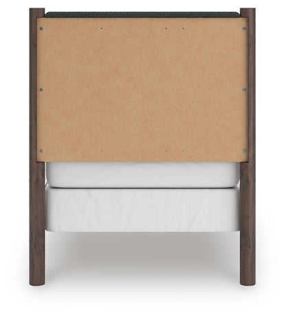 Pamytta Twin Upholstered Panel Bed, Dresser, Mirror and Nightstand