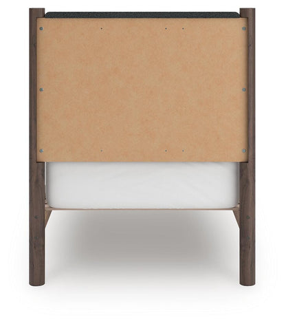 Pamytta Twin Upholstered Panel Platform Bed, Dresser and Mirror