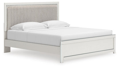 Zuraleus King Upholstered Panel Platform Bed, Dresser and Mirror