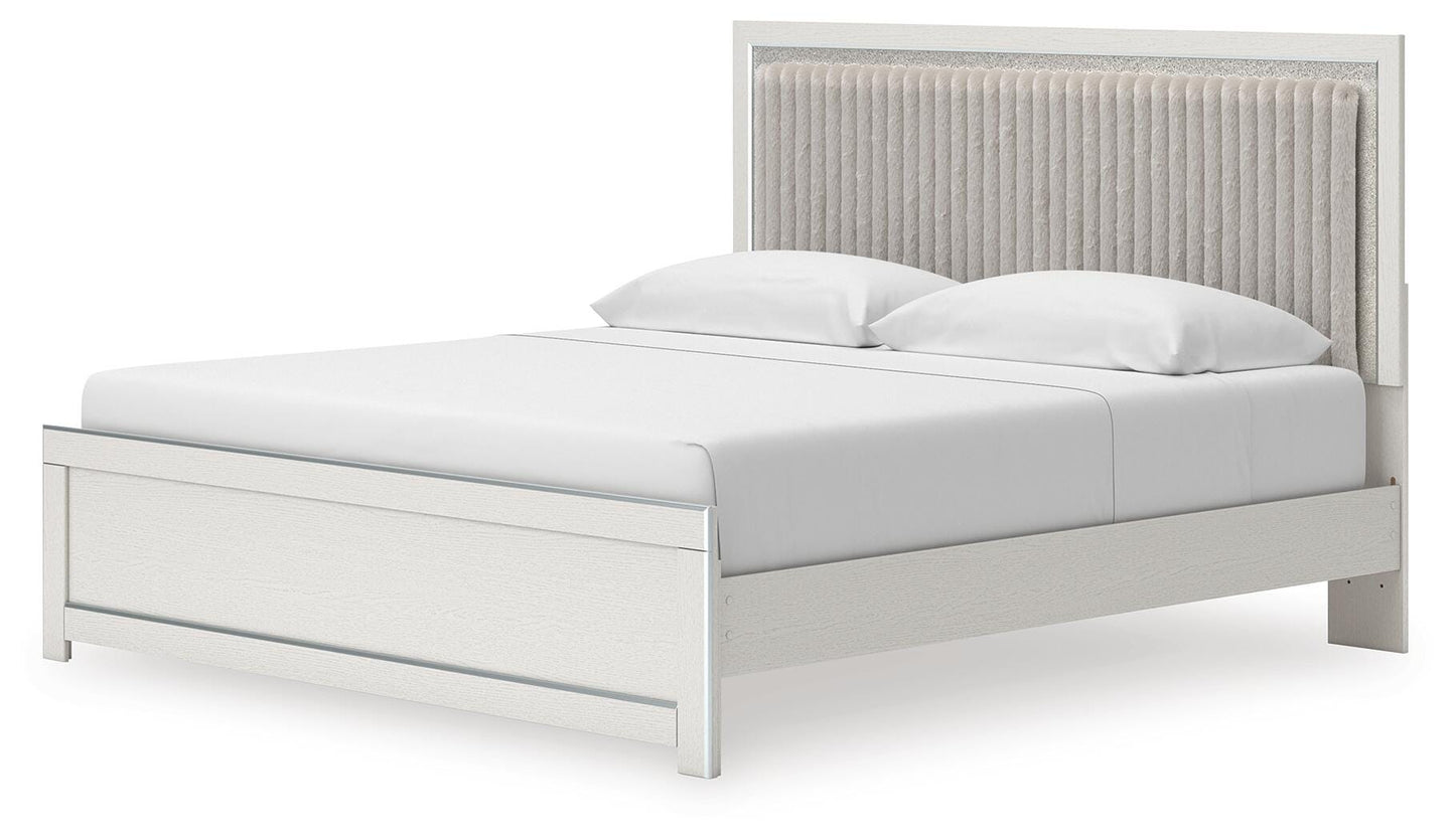 Zuraleus King Upholstered Panel Platform Bed, Dresser and Mirror