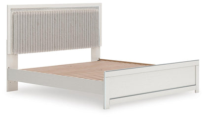 Zuraleus King Upholstered Panel Platform Bed, Dresser, Mirror, Chest and Nightstand
