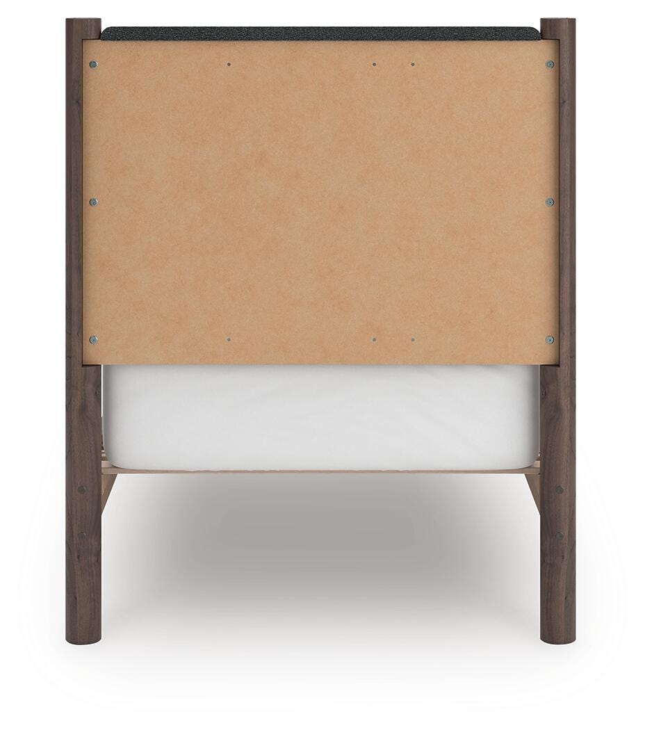 Pamytta Twin Upholstered Panel Platform Bed, Dresser, Mirror, Chest and Nightstand