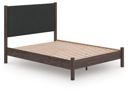 Pamytta Queen Upholstered Panel Platform Bed, Dresser, Mirror, Chest and Nightstand