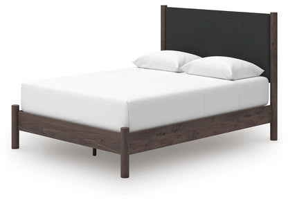 Pamytta Queen Upholstered Panel Platform Bed, Dresser, Mirror, Chest and Nightstand