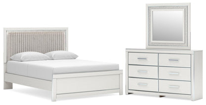 Zuraleus Queen Upholstered Panel Platform Bed, Dresser and Mirror