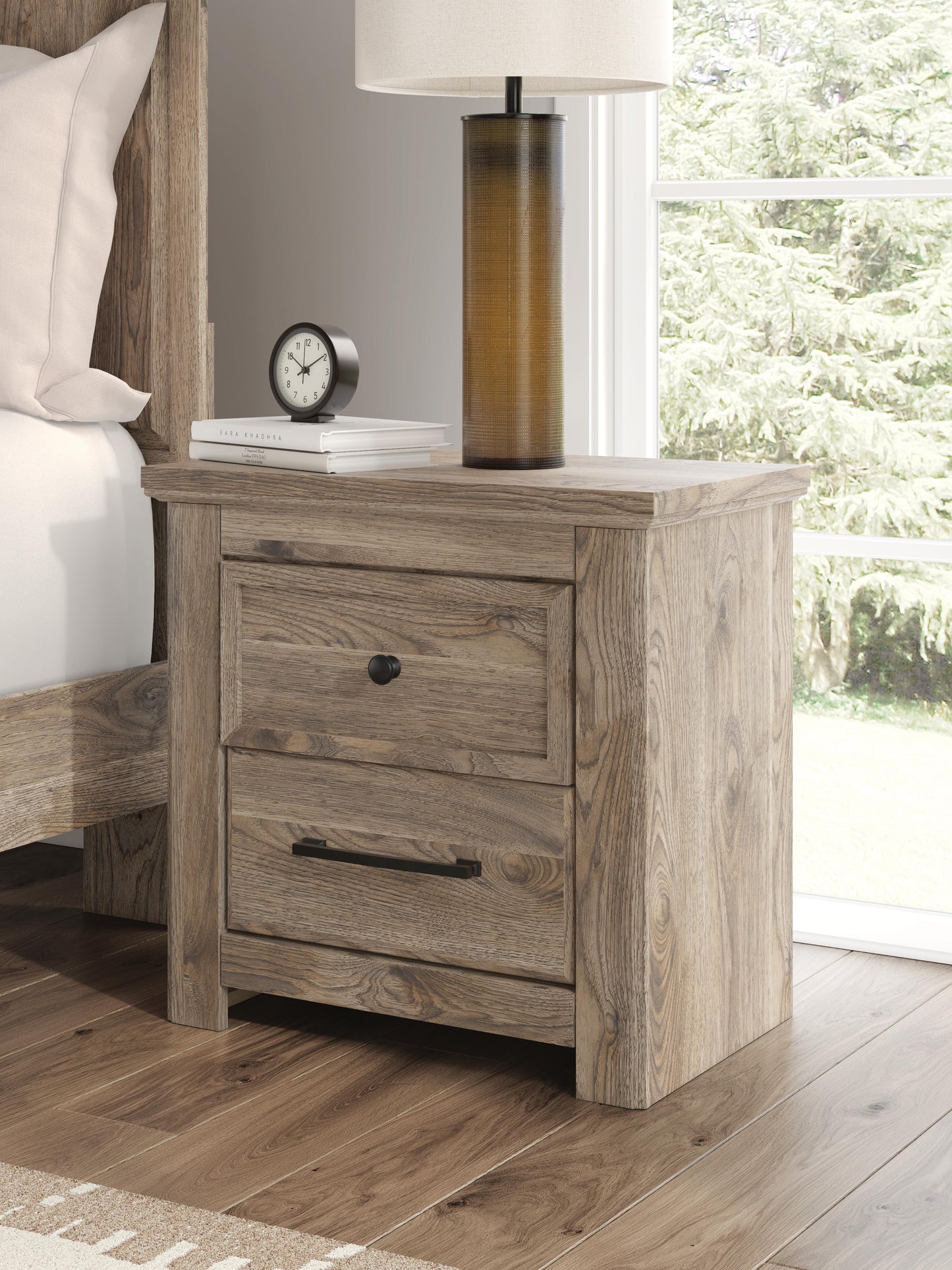 Rusticott Queen Panel Bed with Mirrored Dresser and Nightstand