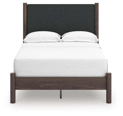 Pamytta Full Upholstered Panel Platform Bed, Dresser, Mirror, Chest and Nightstand