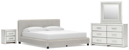 Zuraleus California King Upholstered Bed, Dresser, Mirror and Nightstand