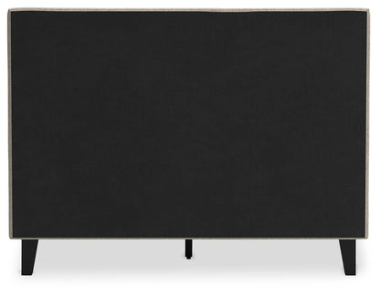 Cielden Full Upholstered Bed with Roll Slats, Dresser and Mirror