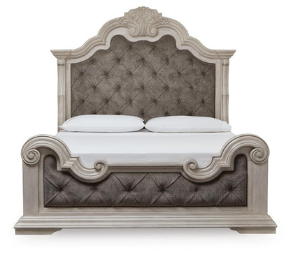 Bruchandi California King Upholstered Panel Bed with Mirrored Dresser and Nightstand