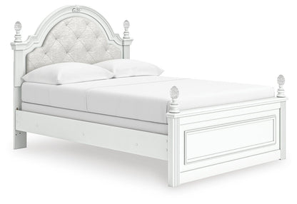 Kozlani Full Upholstered Panel Bed, Dresser, Mirror and Nightstand