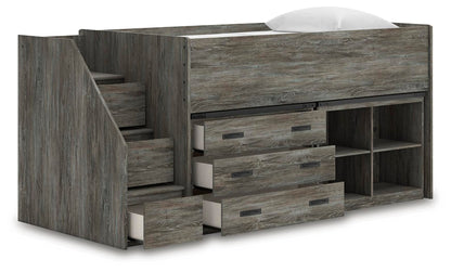 Frandern Twin Loft  Bed with Bookcase and Drawer Storage